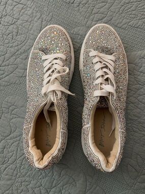 Betsey Johnson Iridescent Crystal Lace-Up Sneakers in Champagne Sparkle